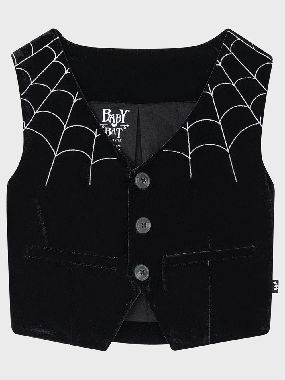 Killstar Black Velvet Kids Outfit White Spiderweb Embroidery